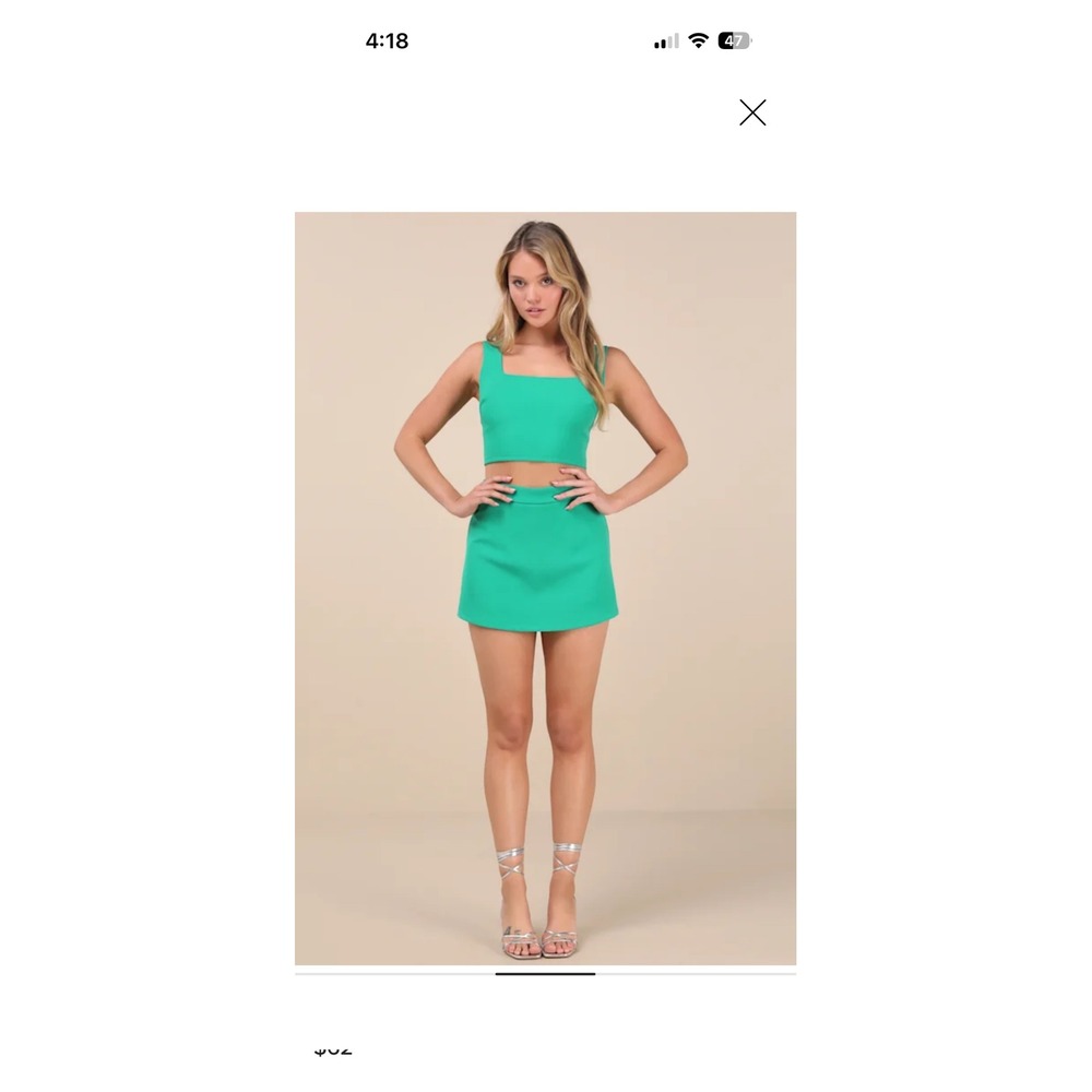 Lulus Green Two Piece Set Crop Top and High Waisted Skort Small NWT